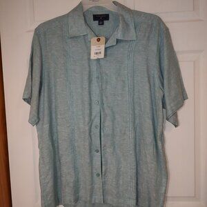 Saddlebred Man's Teal Linen and Rayon Button Up Shirt SZ: L